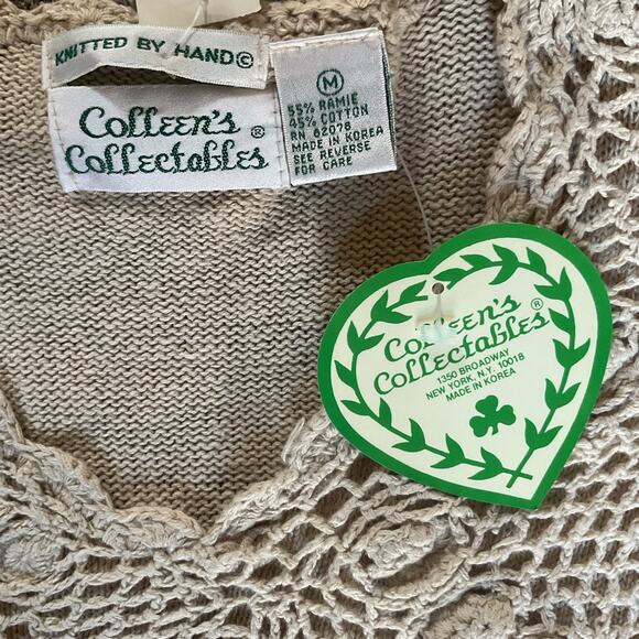 Colleen’s Hand Knit Crochet Sweater Beige Women’s M Vintage 80s Made in Korea - Picture 5 of 8